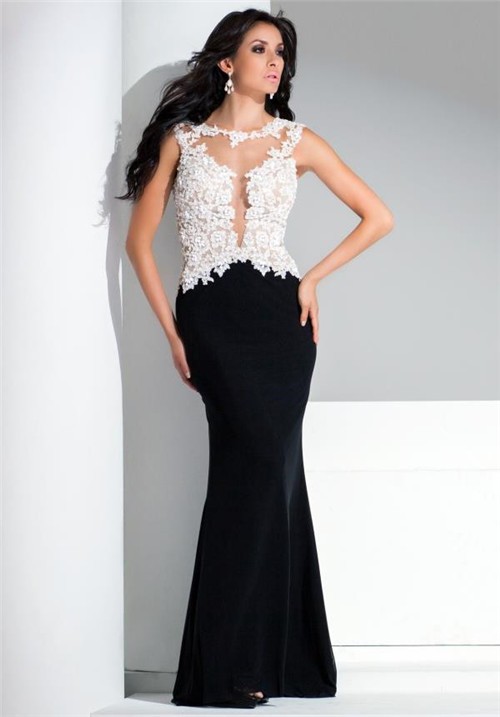 Black and white long evening dress
