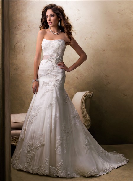 ... Line Princess Strapless Lace Wedding Dress With Sparkle Sequins